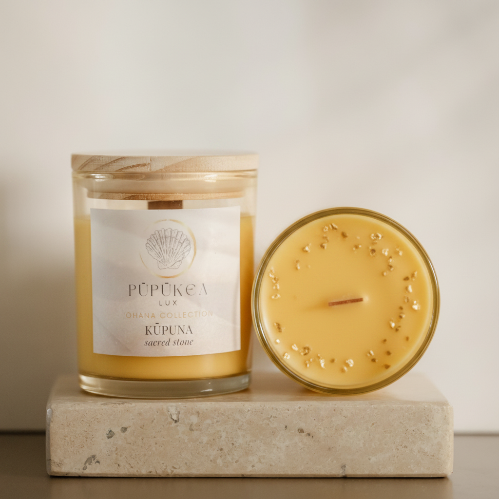 Kūpuna Candle – Luxury Hawaiian Soy Candle | Frankincense, Myrrh, Cedar & Teakwook